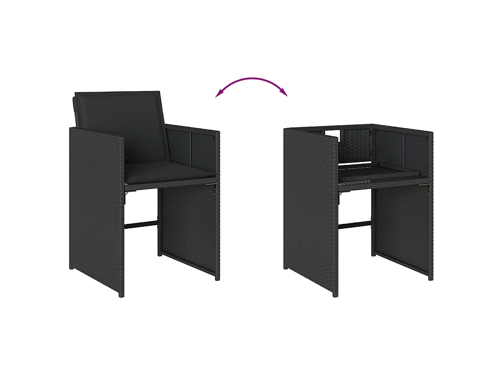 Set da Pranzo da Giardino 9 pz con Cuscini Nero in Polyrattan