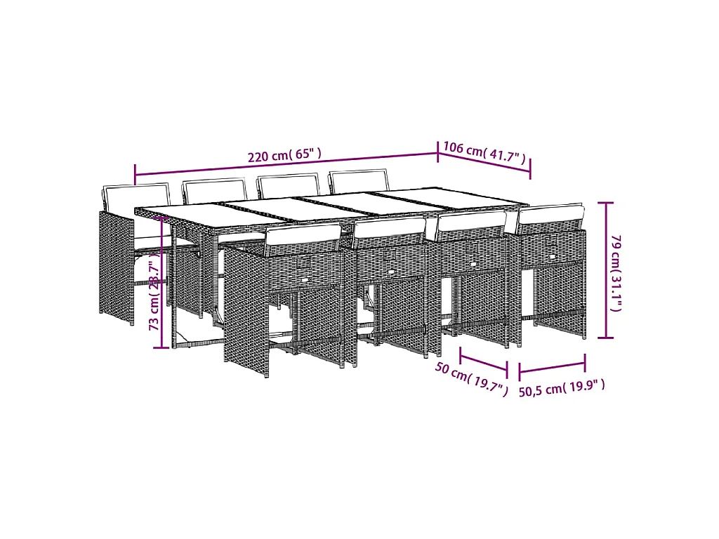 Set da Pranzo da Giardino 9 pz con Cuscini Nero in Polyrattan