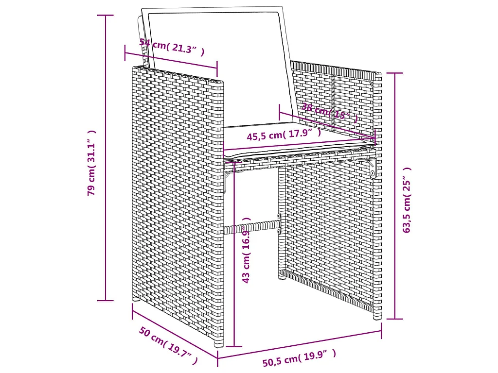 Set da Pranzo da Giardino 9 pz con Cuscini Nero in Polyrattan