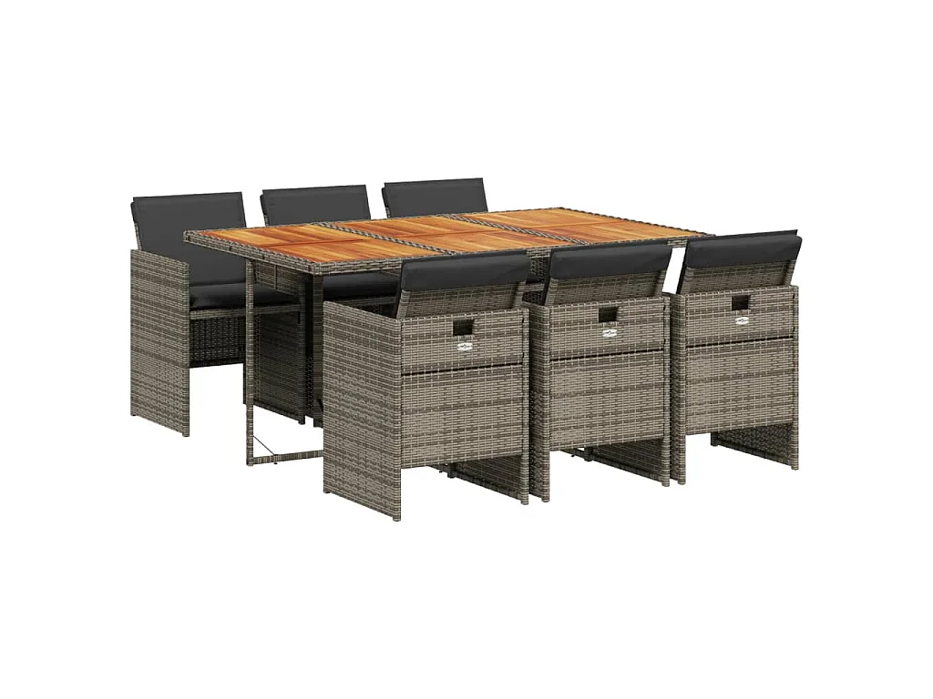 7-tlg. Garten-Essgruppe mit Kissen Grau Poly Rattan