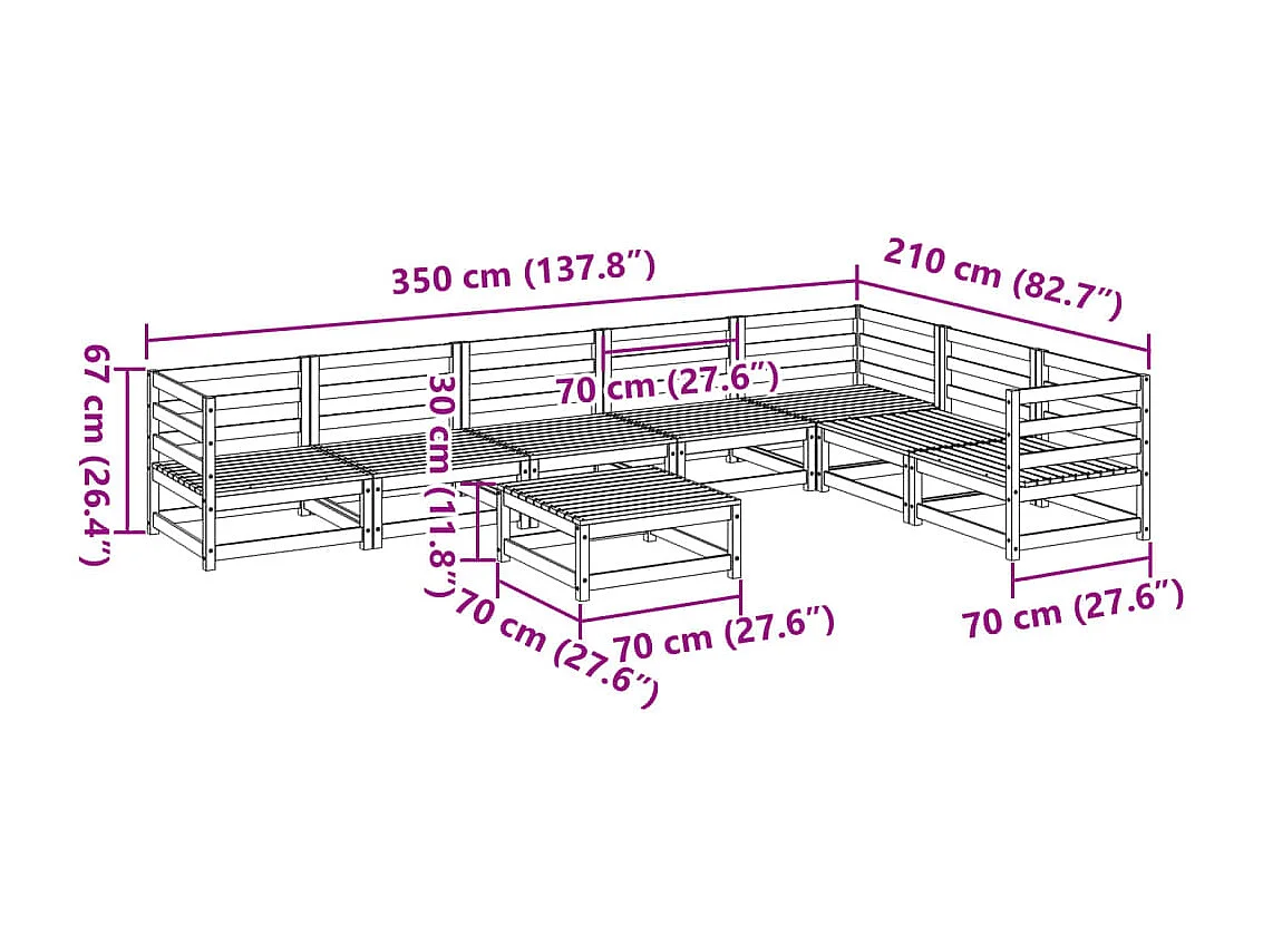 8 pcs conjunto sofás de jardim pinho maciço