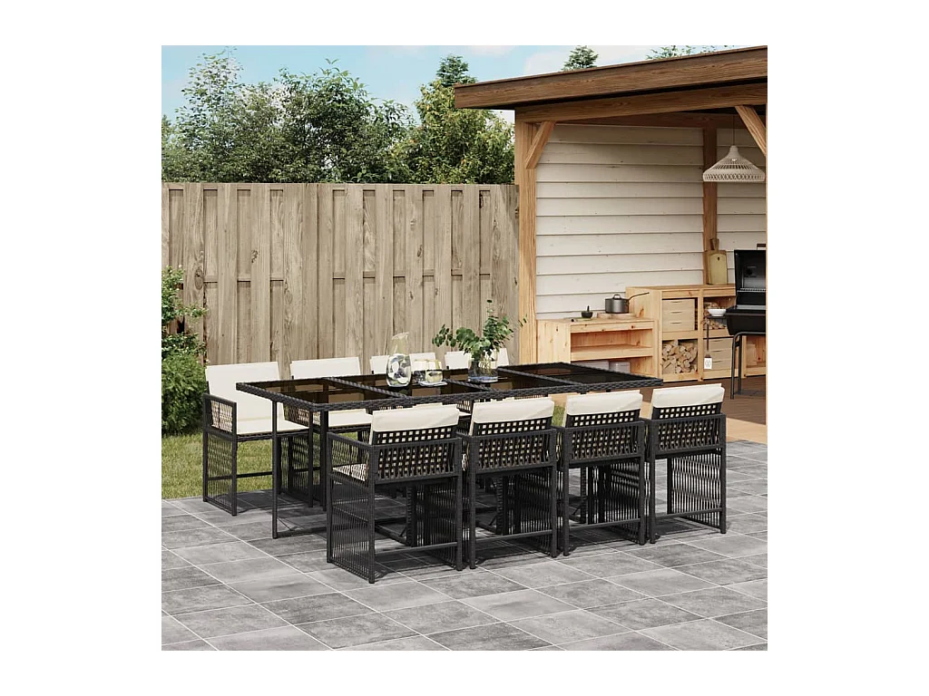 Ensemble à manger de jardin 9pcs coussins noir résine tressée