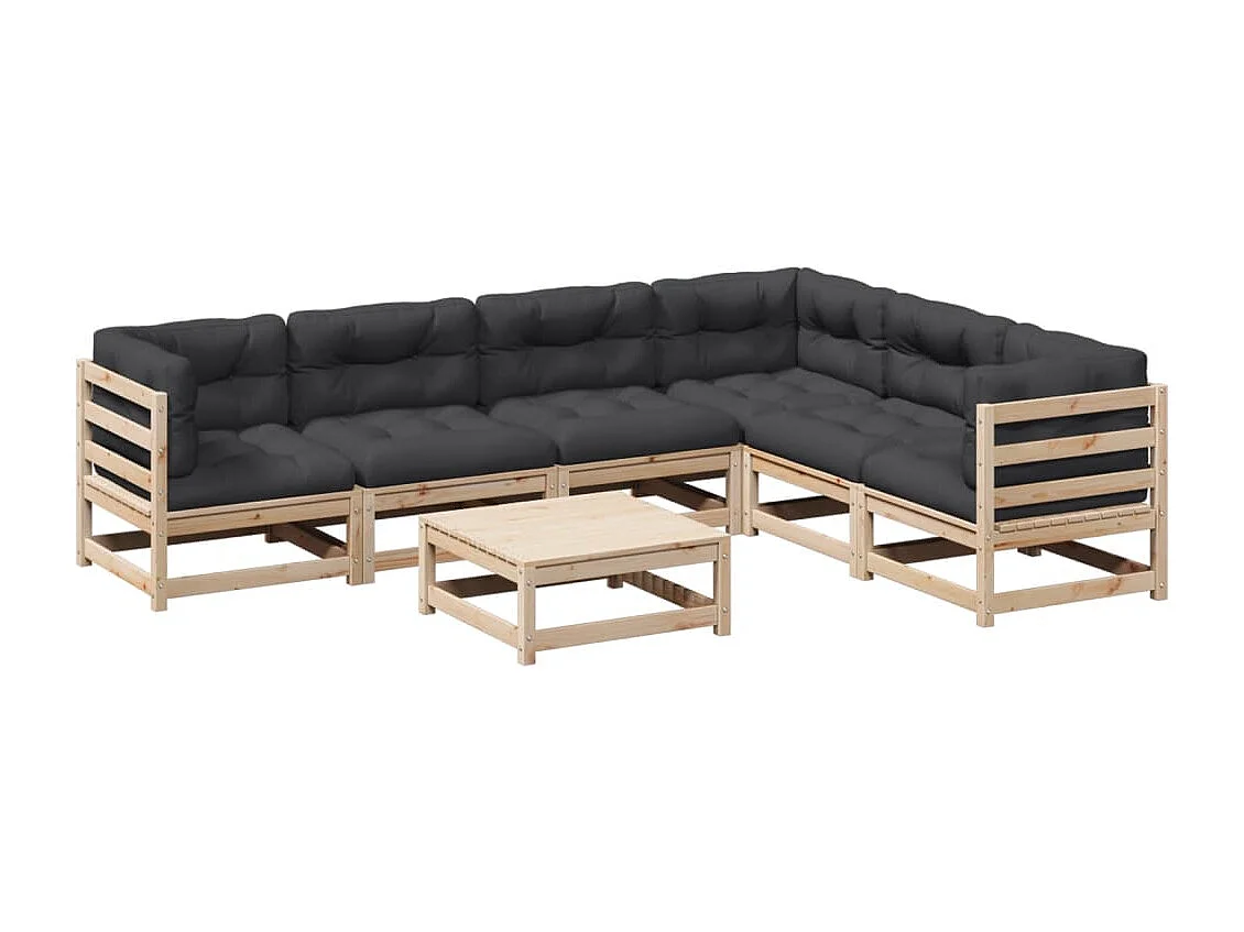 Salon de jardin 7 pcs avec coussins bois de pin massif