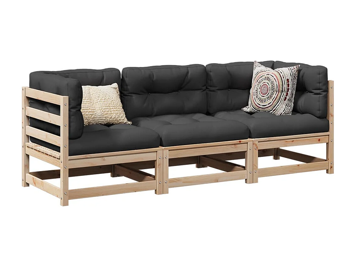 3 pcs conjunto sofás de jardim madeira de pinho maciça