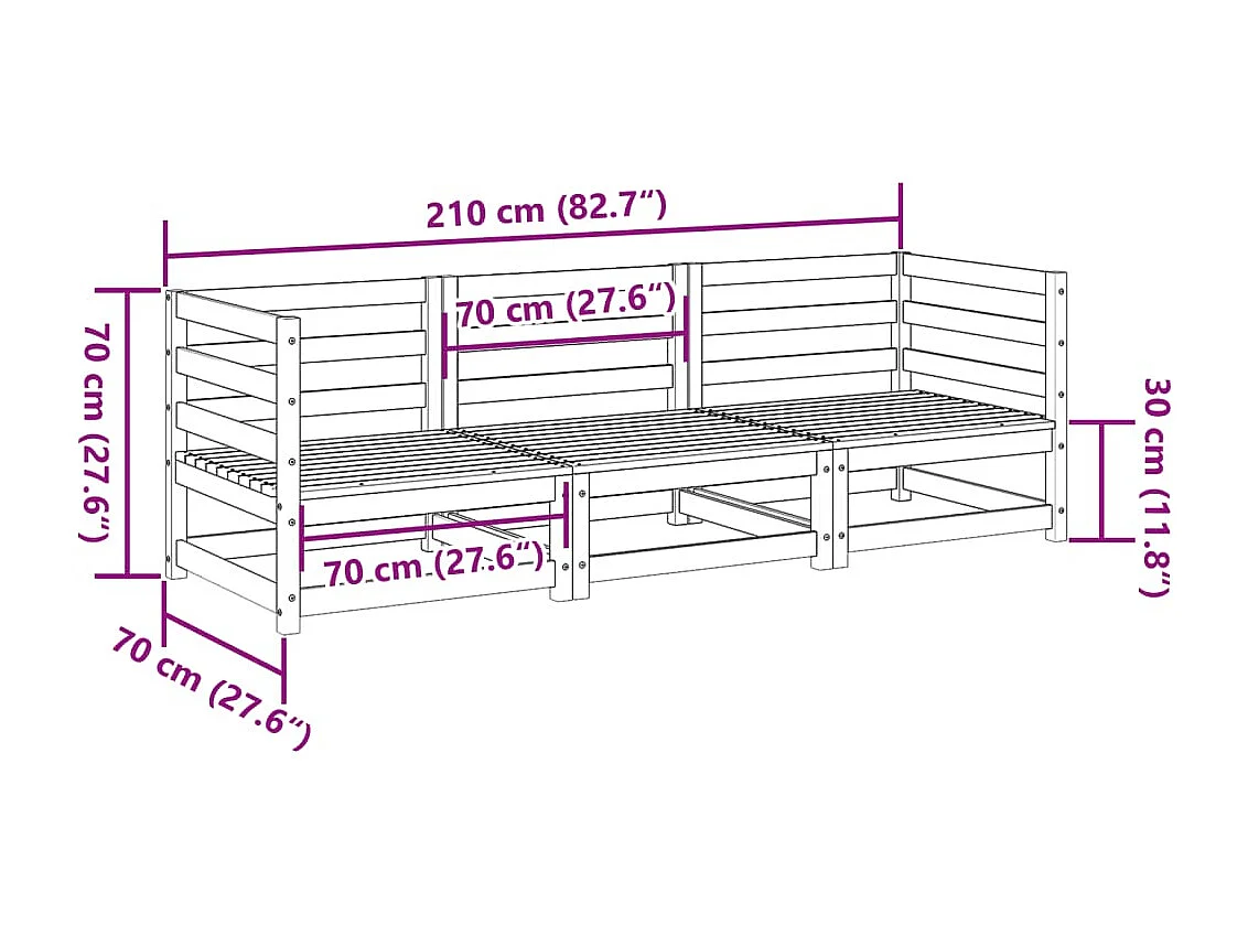 3 pcs conjunto sofás de jardim madeira de pinho maciça