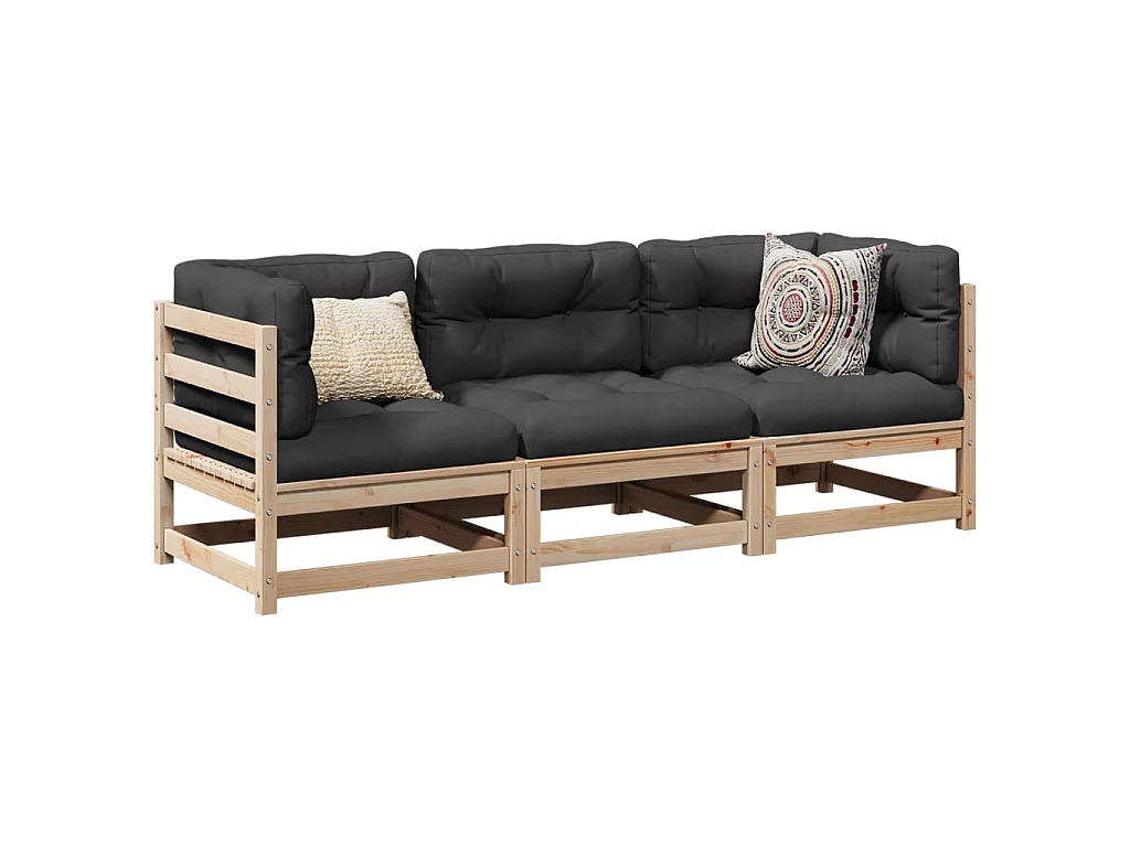 Set Divani da Giardino 3 pz in Legno Massello di Pino