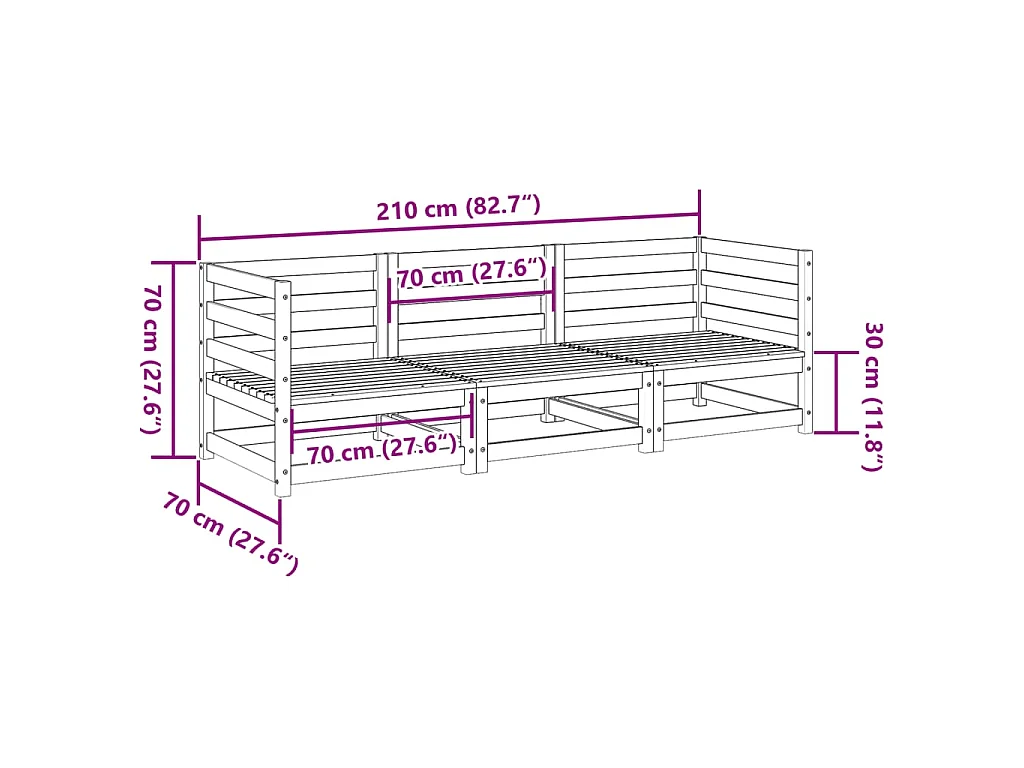 Set Divani da Giardino 3 pz in Legno Massello di Pino