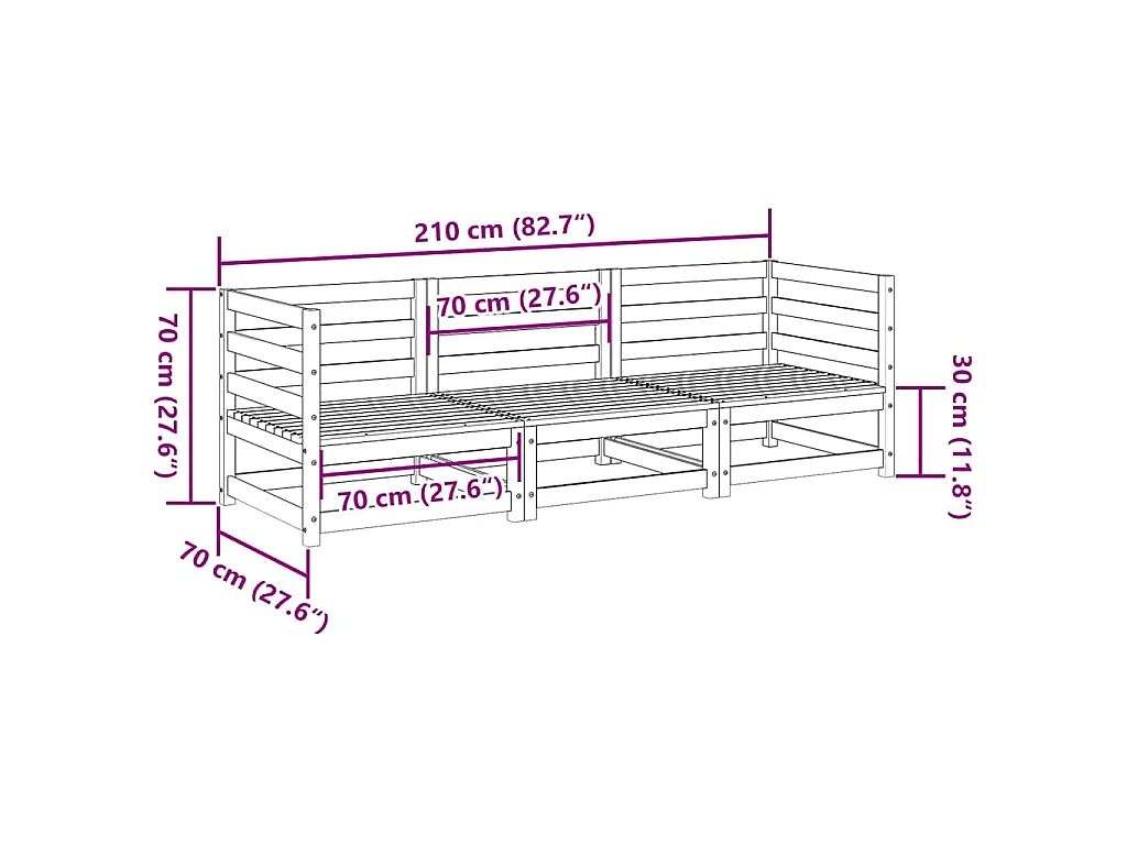Set Divani da Giardino 3 pz in Legno Massello di Pino