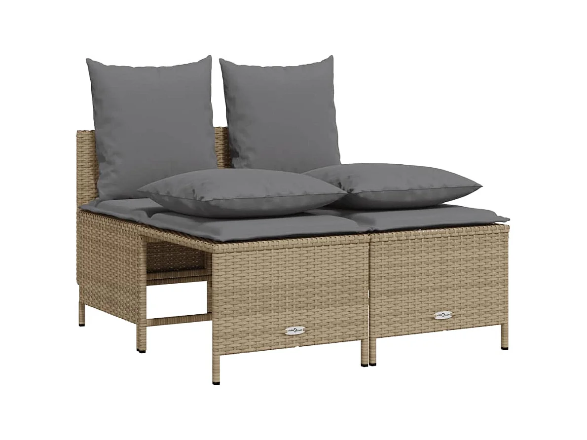Salon de jardin avec coussins 4 pcs beige résine tressée