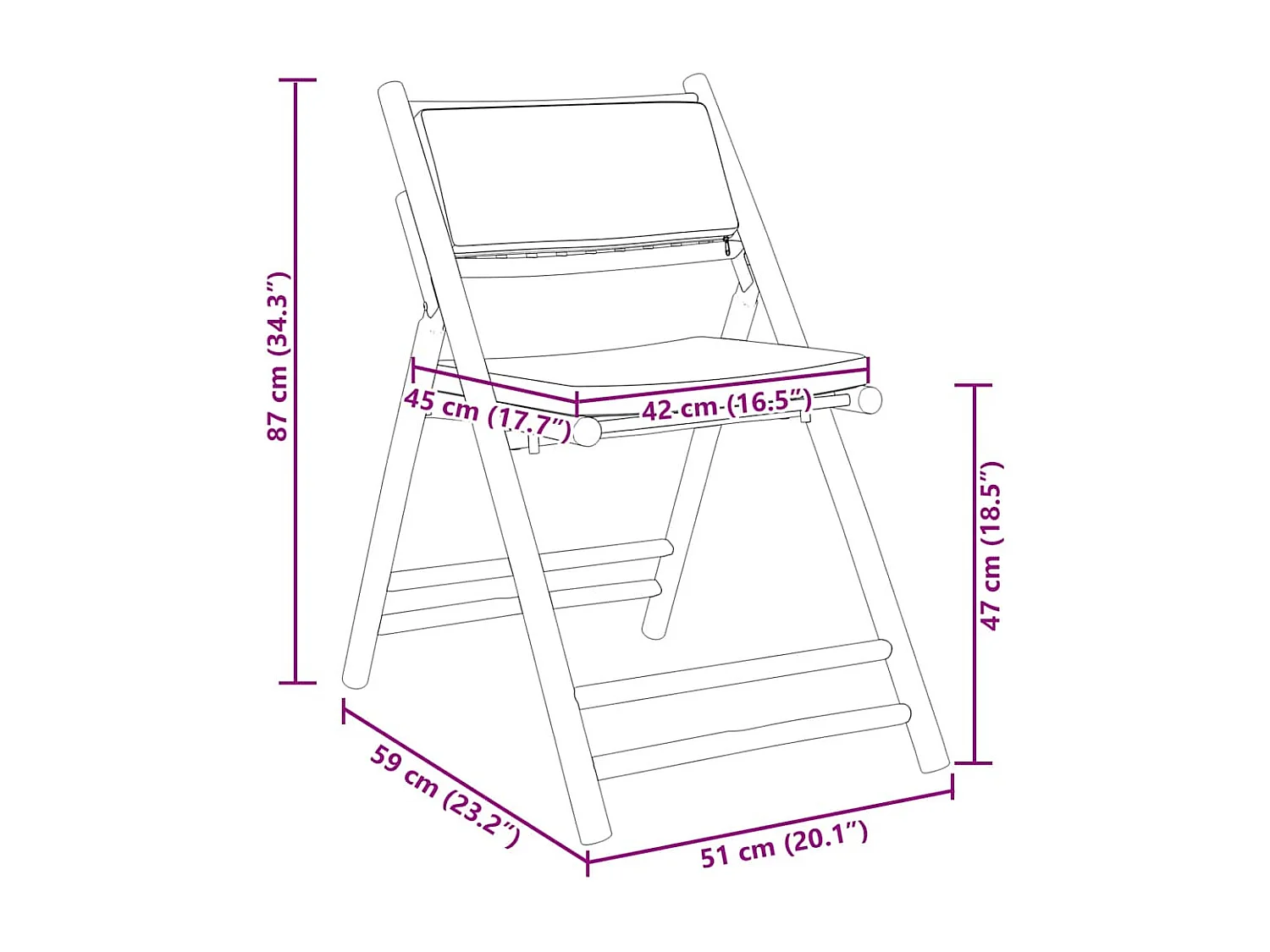 Bistrostoelen 6 st inklapbaar met kussens bamboe crèmewit