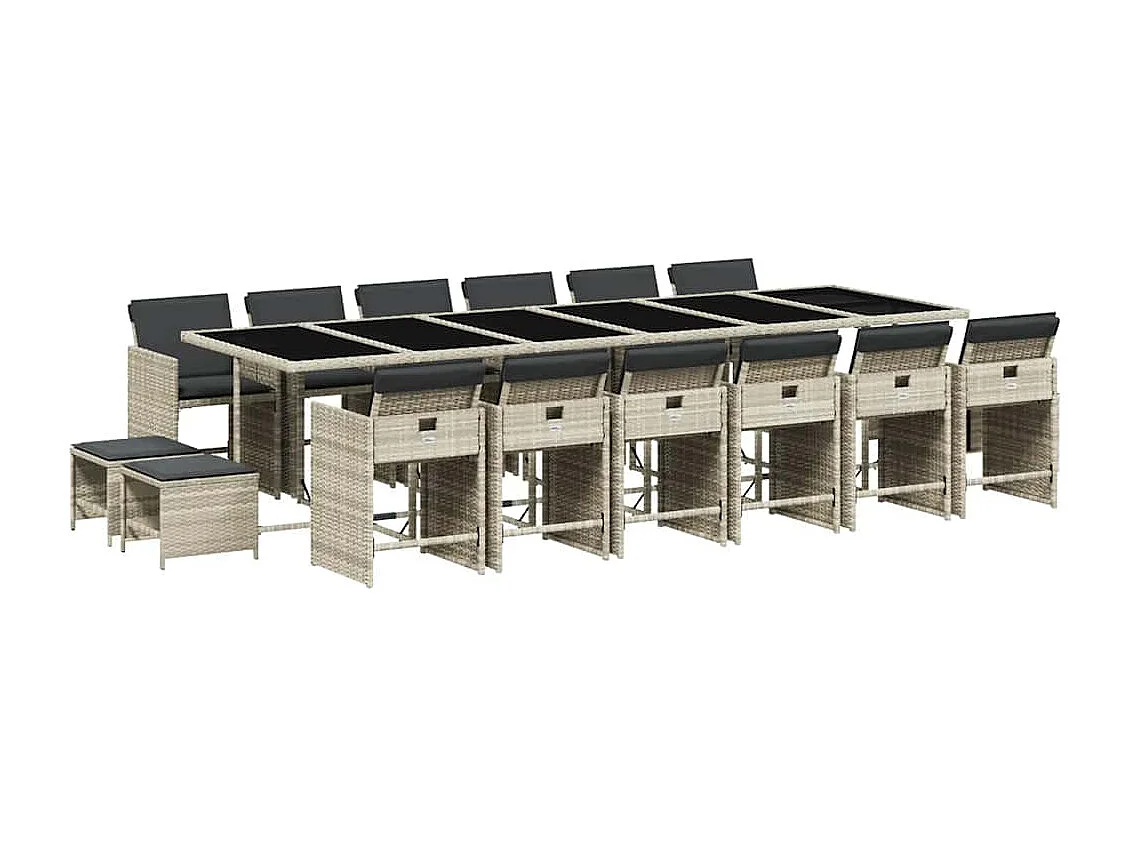 Ensemble à manger de jardin et coussins 17 pcs gris clair rotin