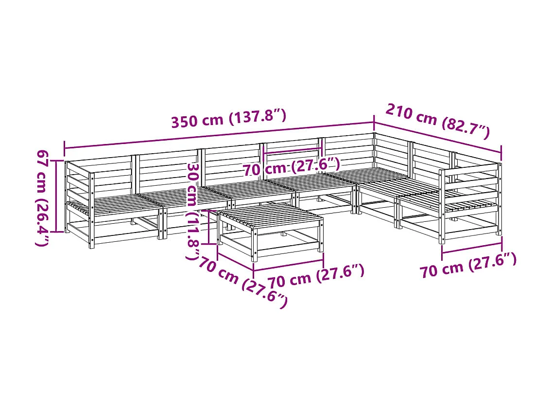 8 pcs conjunto sofás de jardim madeira de pinho castanho mel