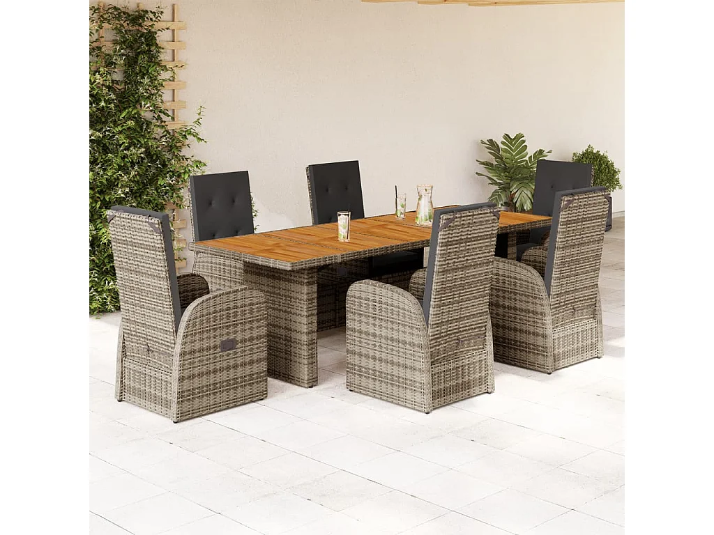 Ensemble à manger de jardin et coussins 7 pcs gris rotin