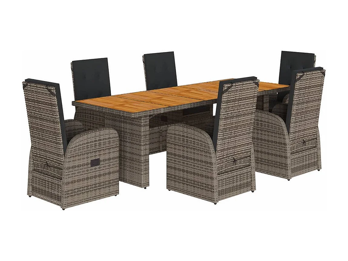 Ensemble à manger de jardin et coussins 7 pcs gris rotin