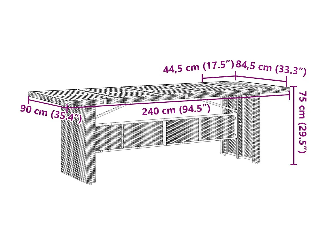 Ensemble à manger de jardin et coussins 7 pcs gris rotin