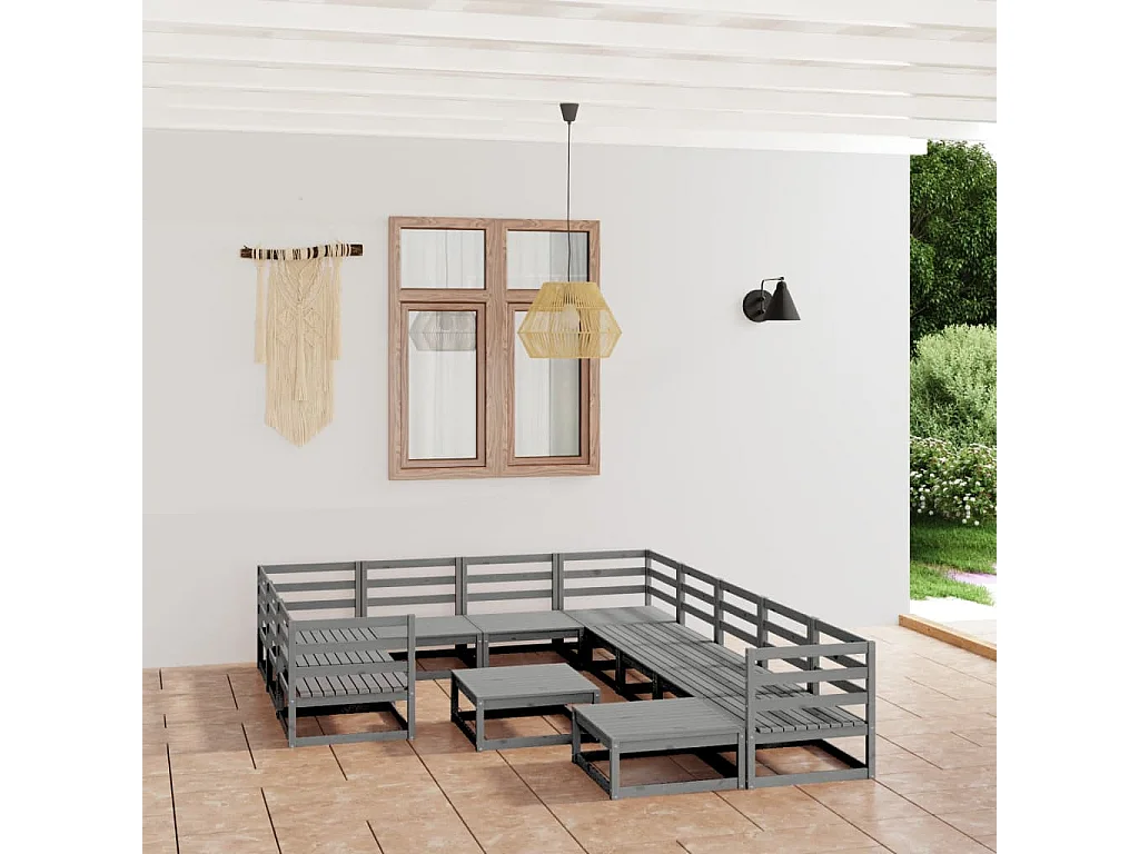 Salon de jardin 12 pcs bois de pin massif