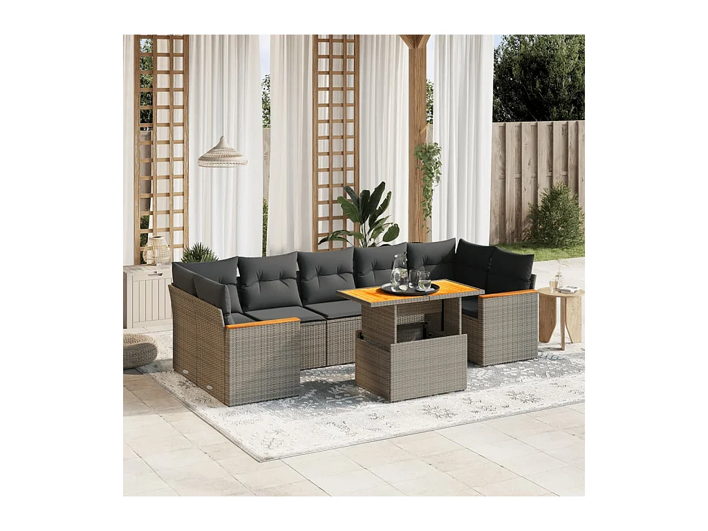 Set Divano da Giardino 8 pz con Cuscini Grigio in Polyrattan