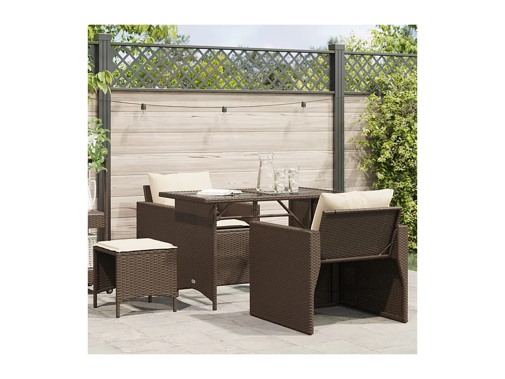 4-delige Loungeset met kussens poly rattan bruin