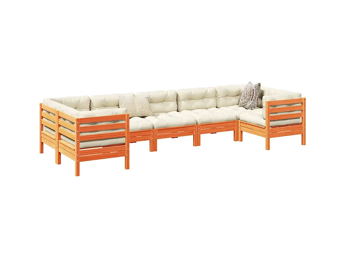 7-delige Loungeset met kussens massief grenenhout wasbruin