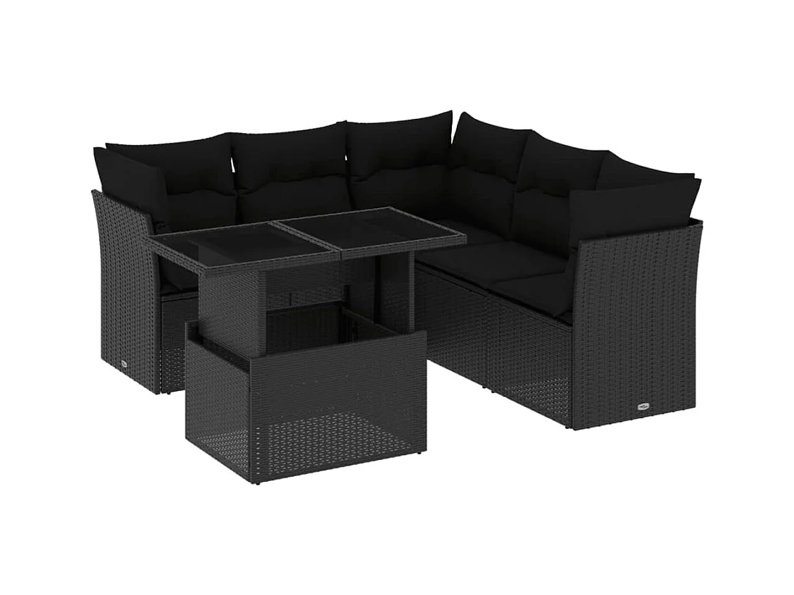 6-tlg. Garten-Sofagarnitur mit Kissen Schwarz Poly Rattan