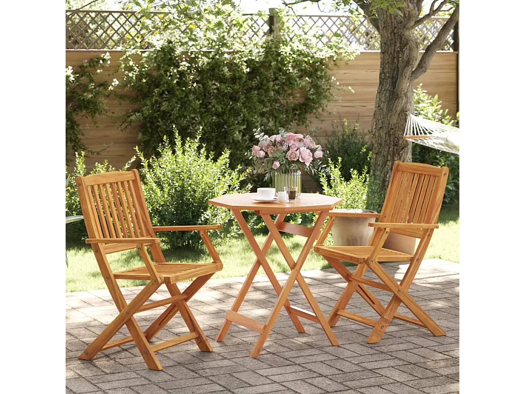 Set Bistrò Pieghevole 3pz in Legno Massello di Acacia