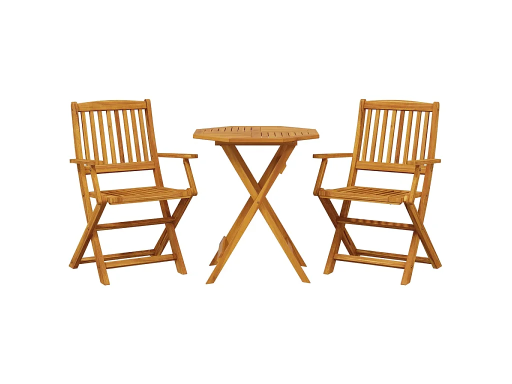 Set Bistrò Pieghevole 3pz in Legno Massello di Acacia
