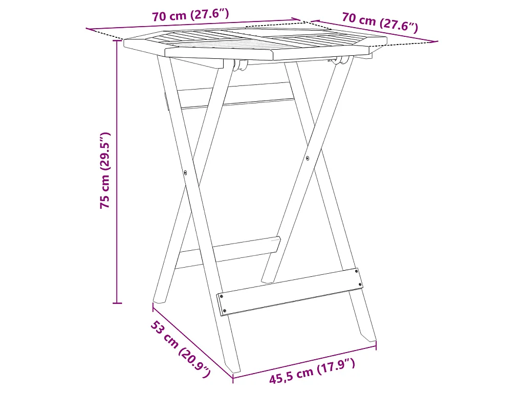 Set Bistrò Pieghevole 3pz in Legno Massello di Acacia
