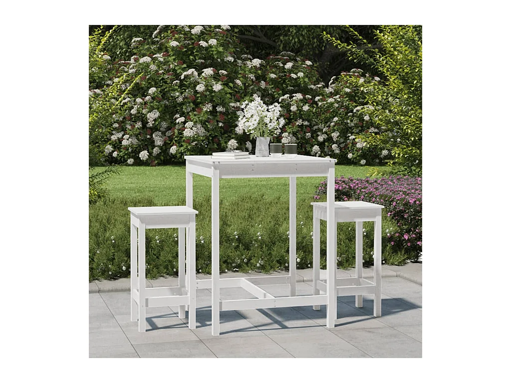 Ensemble de bar de jardin 3 pcs blanc bois de pin massif