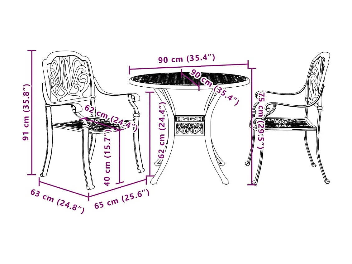 Ensemble de bistrot 3 pcs bronze aluminium coulé