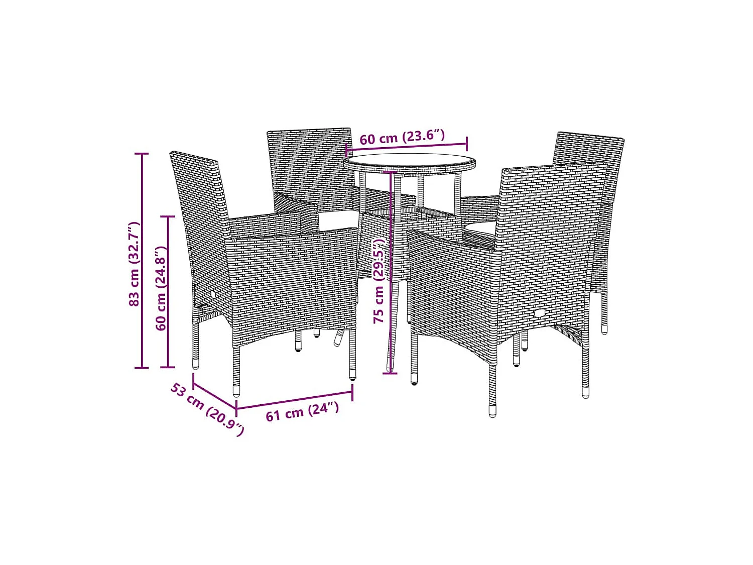5-tlg. Garten-Essgruppe mit Kissen Beige Poly Rattan und Glas