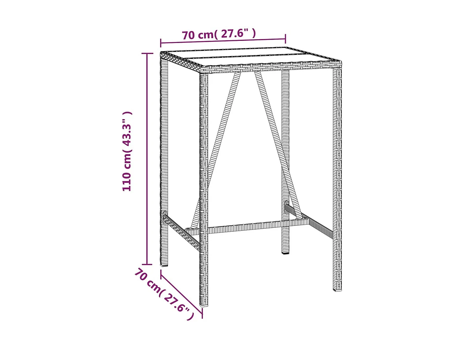 Ensemble de bar de jardin 3 pcs avec coussins noir poly rotin