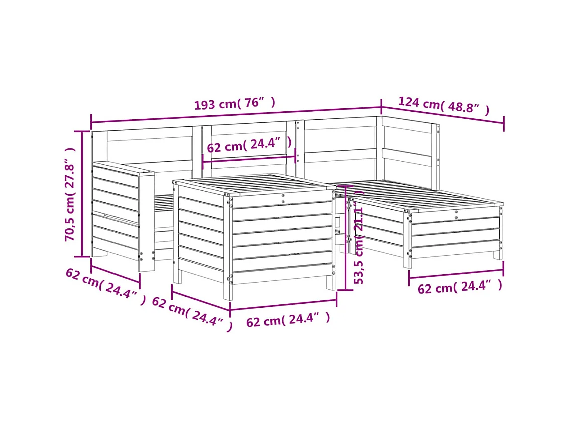 Set Divani da Giardino 5 pz in Legno Impregnato di Pino