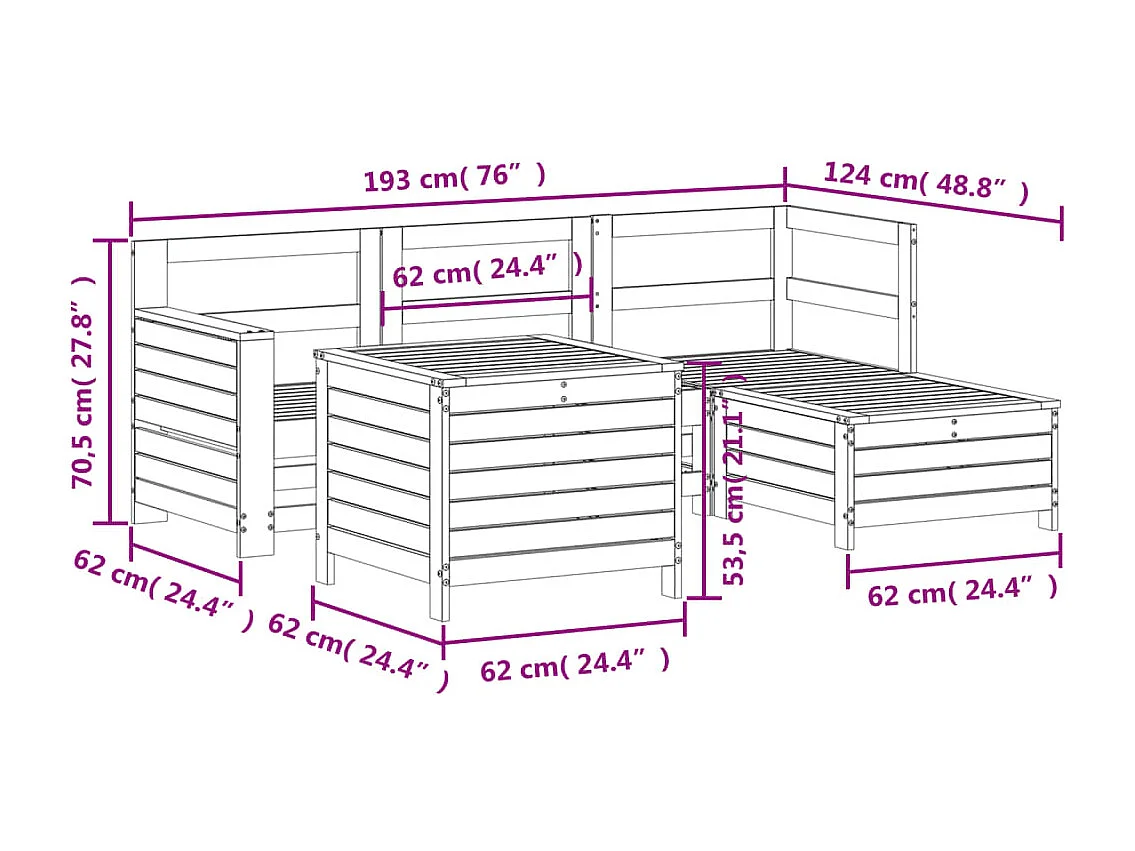 5 pcs conjunto de sofás para jardim madeira de pinho impregnada