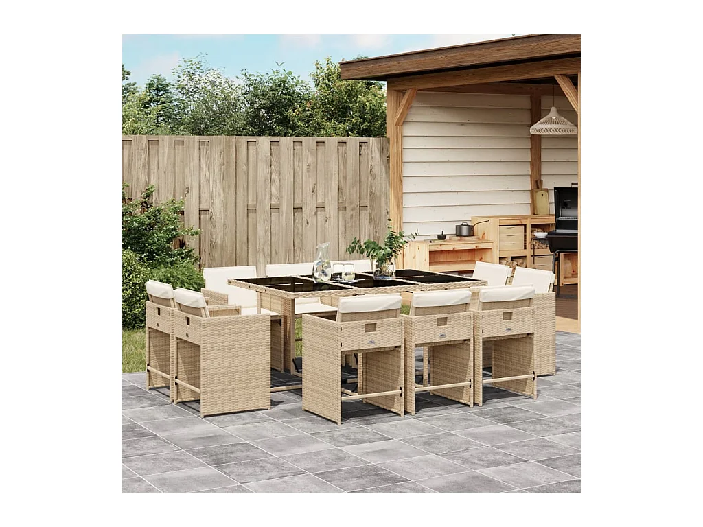 11-delige Tuinset met kussens poly rattan beige