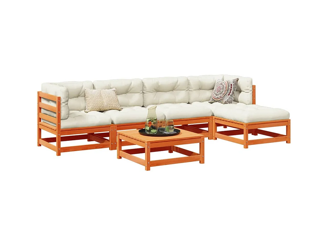 Set Divani Giardino 6pz con Cuscini Marrone Cera Massello Pino