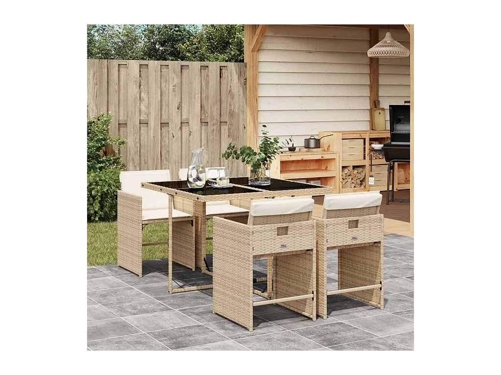 5-delige Tuinset met kussens poly rattan beige