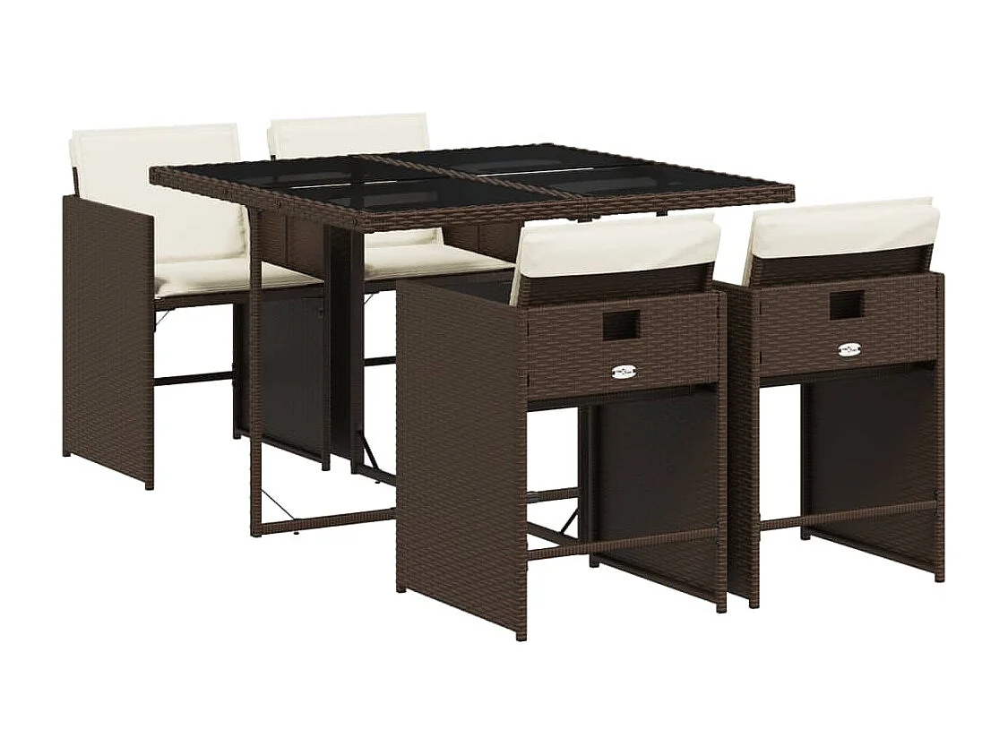 5-tlg. Garten-Essgruppe mit Kissen Braun Poly Rattan