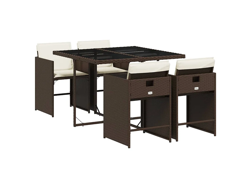 5-delige Tuinset met kussens poly rattan bruin