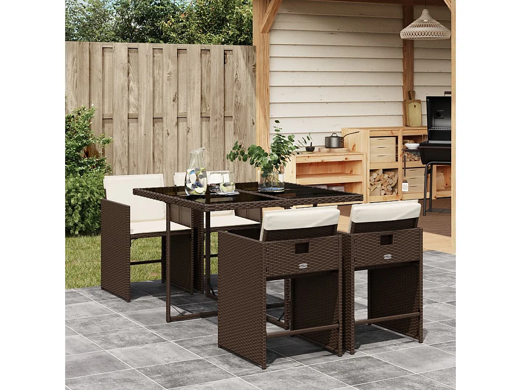 5-delige Tuinset met kussens poly rattan bruin