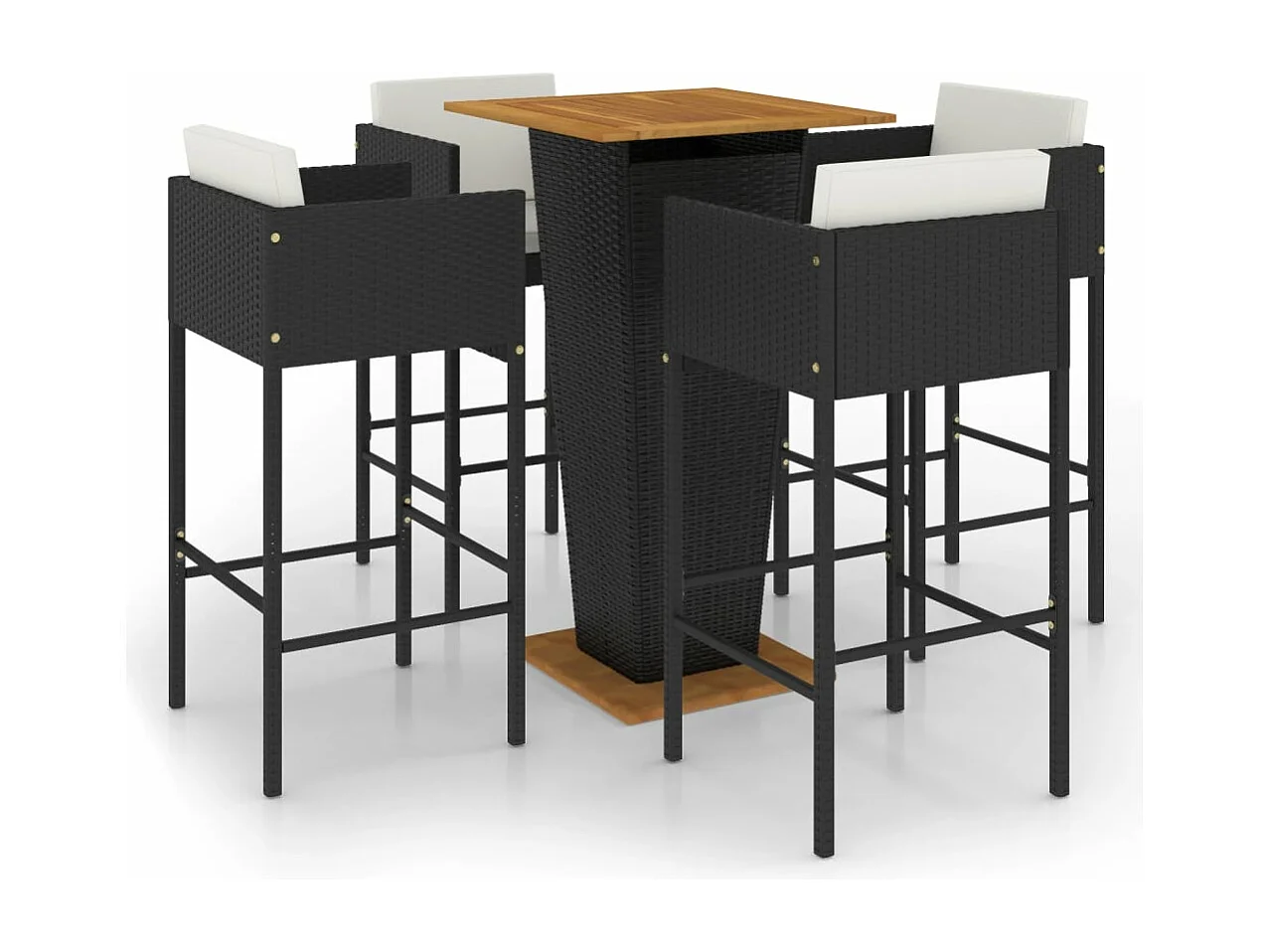 5 pcs conjunto de bar p/ jardim c/ almofadões vime PE preto