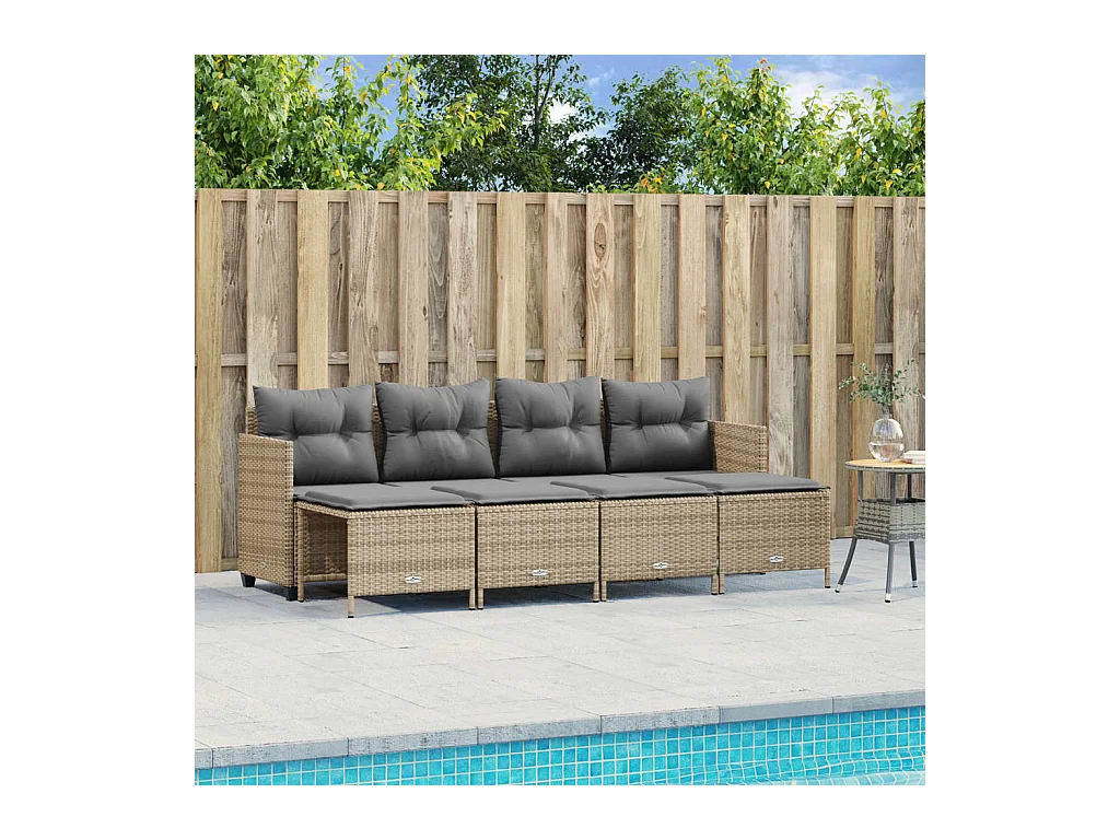 Salon de jardin avec coussins 5 pcs beige résine tressée