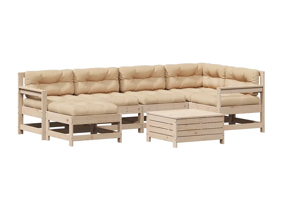 Set Salotto Giardino 7 pz Cuscini Antracite Legno Massello Pino