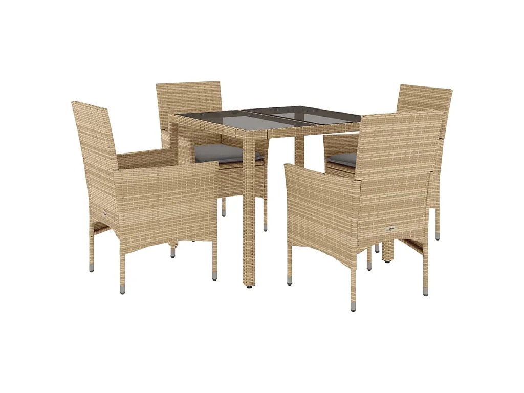Set da Pranzo da Giardino 5 pz con Cuscini Polyrattan e Vetro