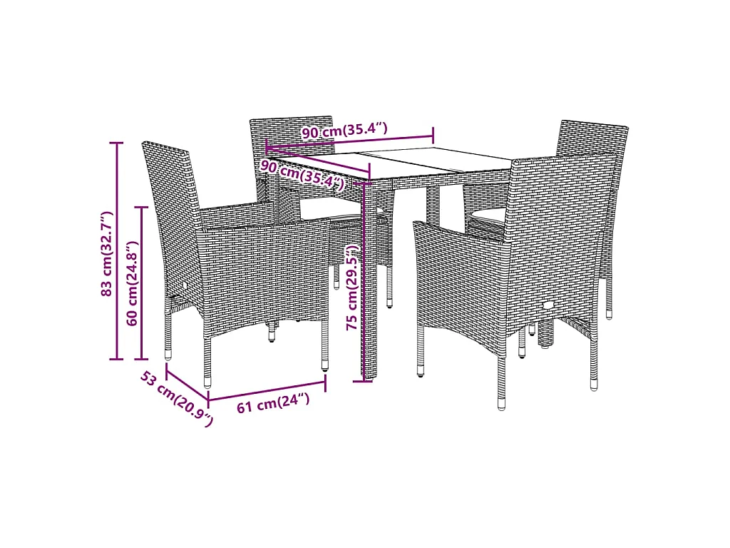 Set da Pranzo da Giardino 5 pz con Cuscini Polyrattan e Vetro