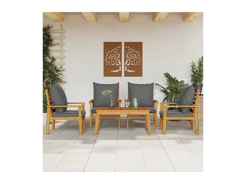 5-tlg. Garten-Lounge-Set mit Kissen Massivholz Akazie