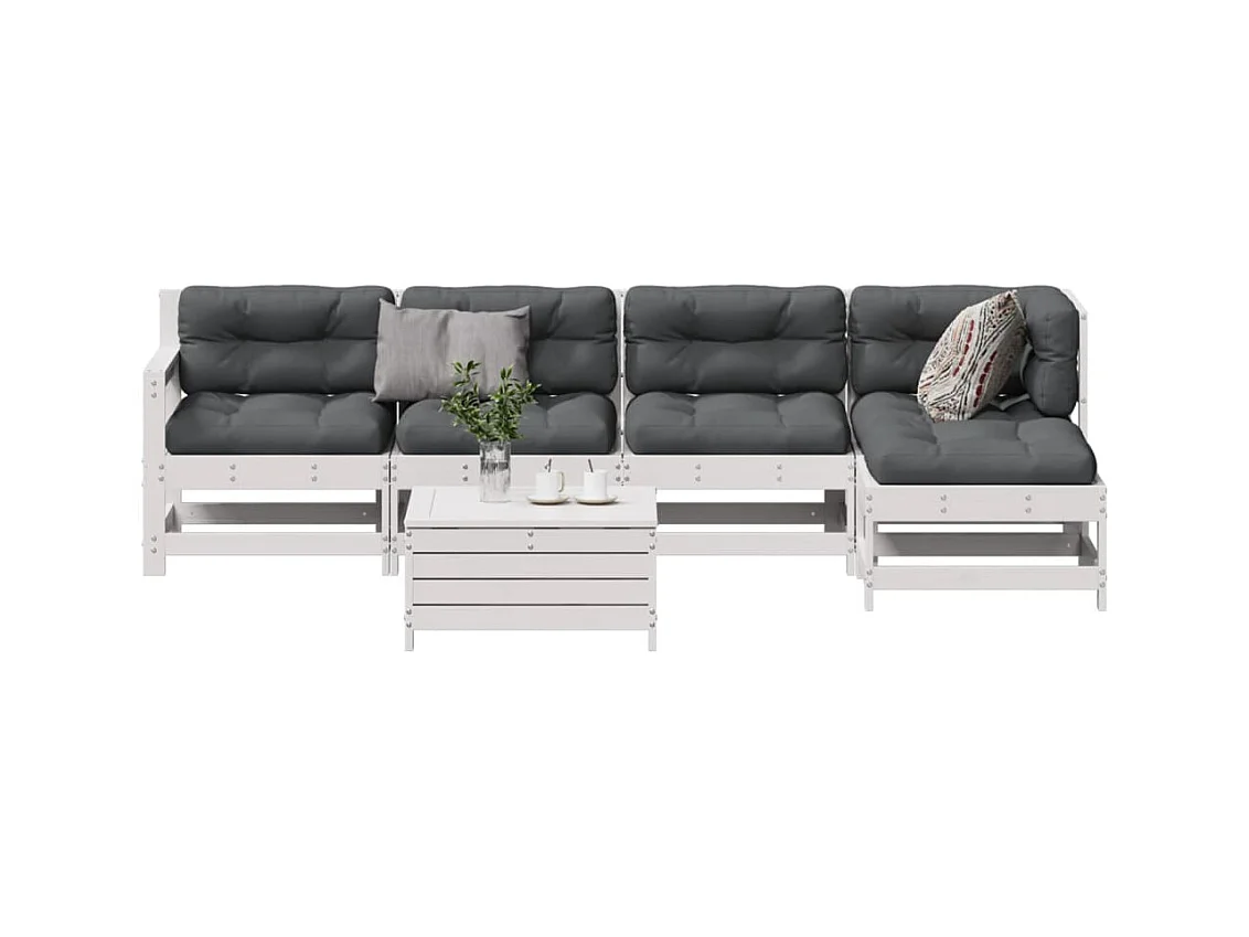 Salon de jardin avec coussins 6 pcs blanc bois de pin massif
