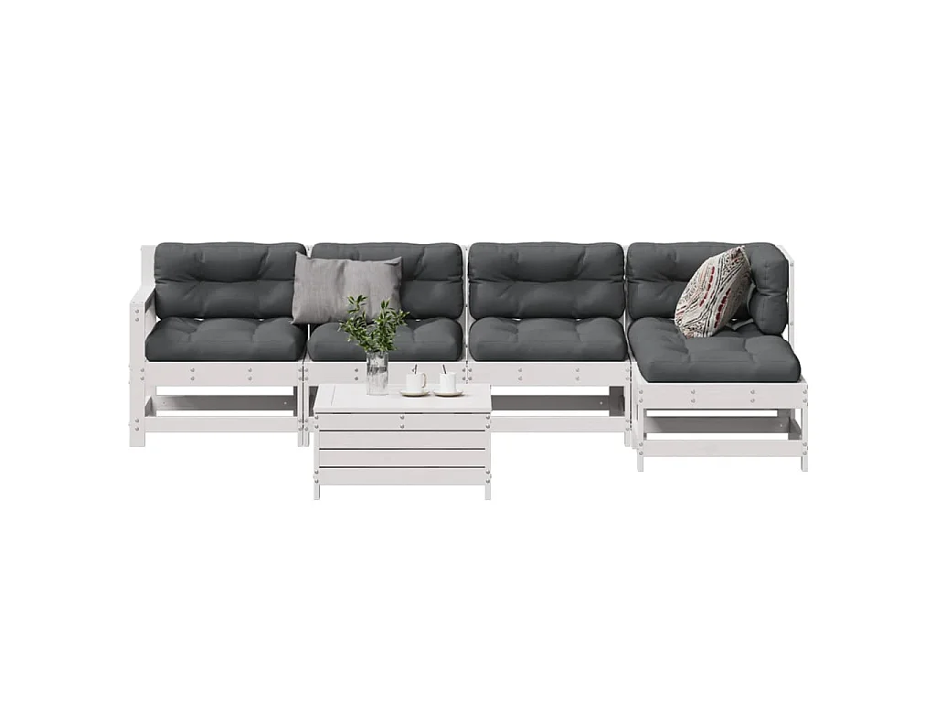 Salon de jardin avec coussins 6 pcs blanc bois de pin massif