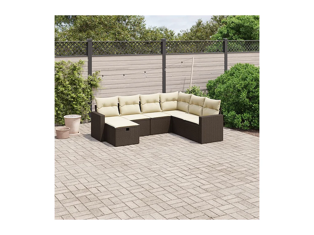 Salon de jardin avec coussins 7 pcs marron résine tressée