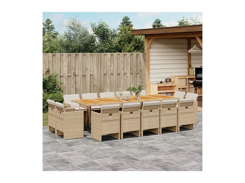 Ensemble à manger de jardin et coussins 15 pcs beige