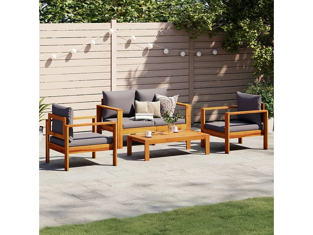 Salon de jardin avec coussins 4 pcs bois d'acacia massif